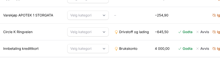 Velg din egen konto i stedet for en kategori når du flytter penger mellom kontoene dine.